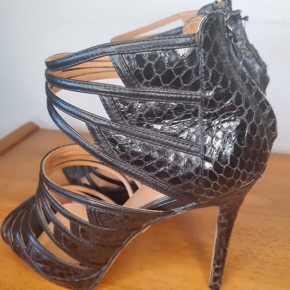 Badgley Mischka Black Sexy Stilettos Heels Animal Print Leather Sole Womens Sz10 - Picture 5 of 10